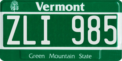 VT license plate ZLI985