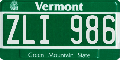 VT license plate ZLI986