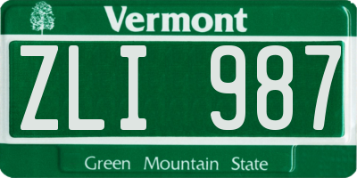 VT license plate ZLI987