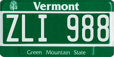 VT license plate ZLI988
