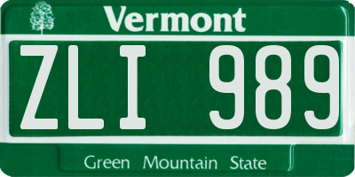 VT license plate ZLI989