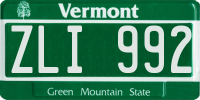 VT license plate ZLI992