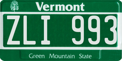 VT license plate ZLI993