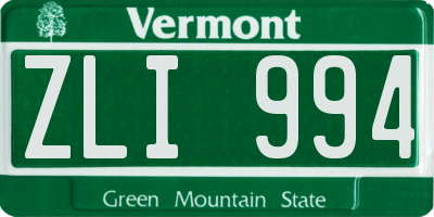 VT license plate ZLI994