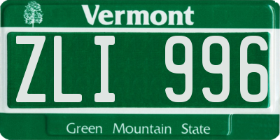 VT license plate ZLI996