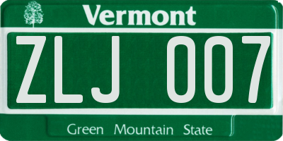 VT license plate ZLJ007