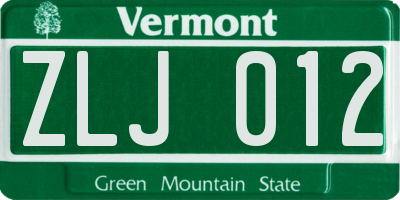 VT license plate ZLJ012