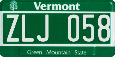 VT license plate ZLJ058