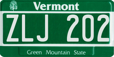 VT license plate ZLJ202