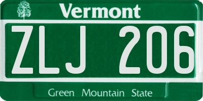 VT license plate ZLJ206