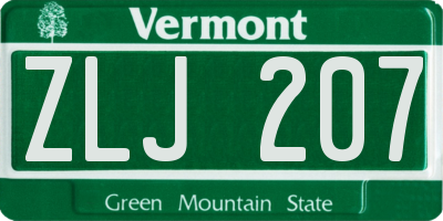 VT license plate ZLJ207
