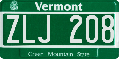VT license plate ZLJ208