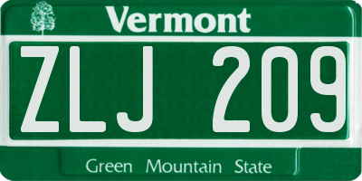 VT license plate ZLJ209