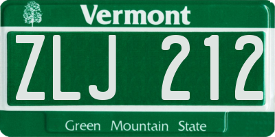 VT license plate ZLJ212