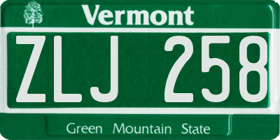 VT license plate ZLJ258