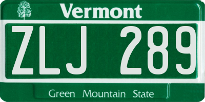 VT license plate ZLJ289