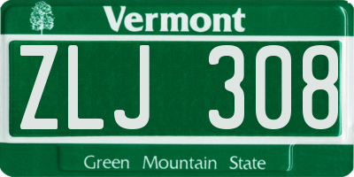VT license plate ZLJ308