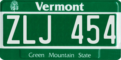 VT license plate ZLJ454
