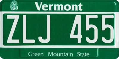 VT license plate ZLJ455
