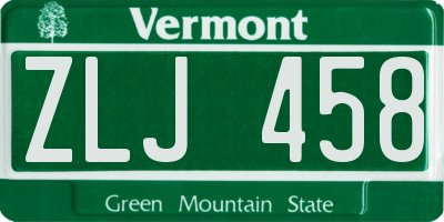 VT license plate ZLJ458