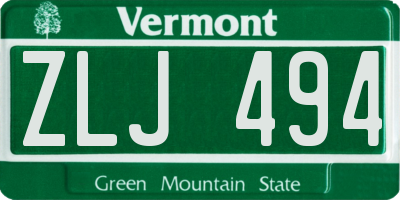 VT license plate ZLJ494