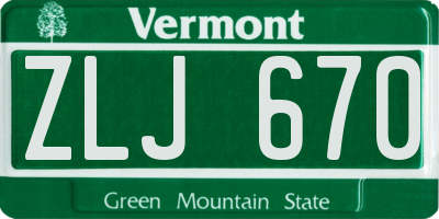 VT license plate ZLJ670
