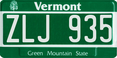 VT license plate ZLJ935