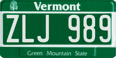 VT license plate ZLJ989