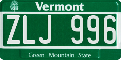 VT license plate ZLJ996