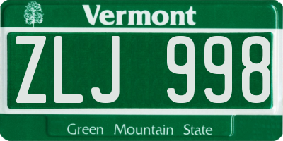 VT license plate ZLJ998