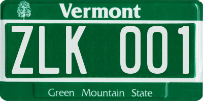 VT license plate ZLK001
