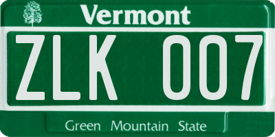 VT license plate ZLK007