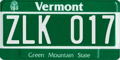 VT license plate ZLK017