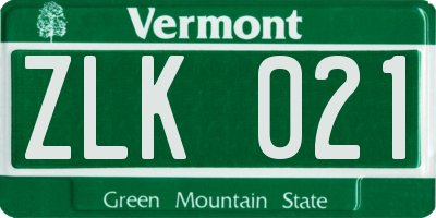 VT license plate ZLK021