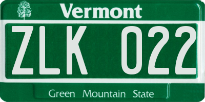VT license plate ZLK022