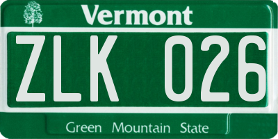 VT license plate ZLK026