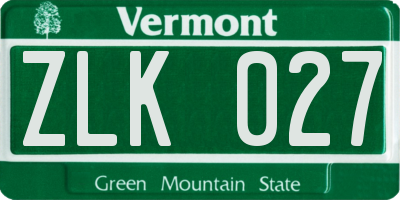 VT license plate ZLK027