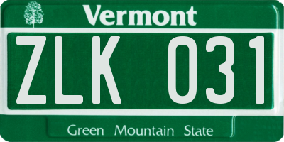 VT license plate ZLK031