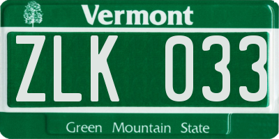 VT license plate ZLK033