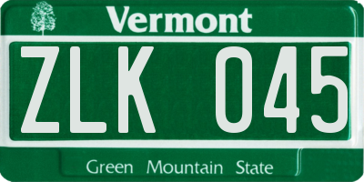 VT license plate ZLK045