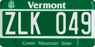 VT license plate ZLK049