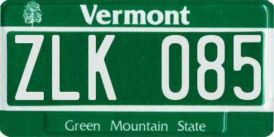 VT license plate ZLK085