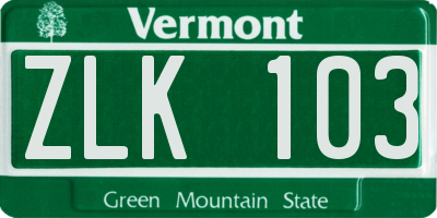 VT license plate ZLK103