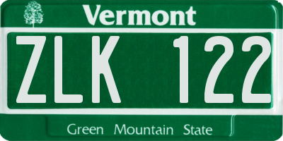 VT license plate ZLK122