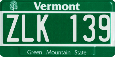 VT license plate ZLK139
