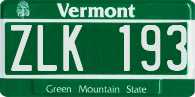 VT license plate ZLK193