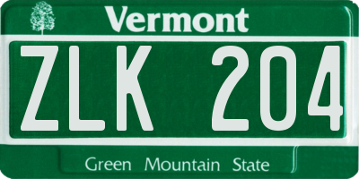 VT license plate ZLK204