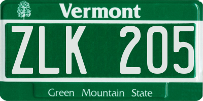 VT license plate ZLK205