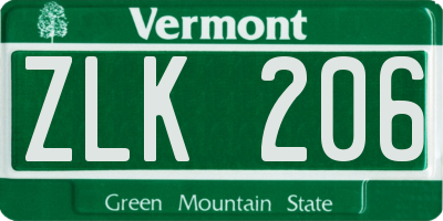 VT license plate ZLK206