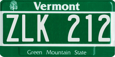 VT license plate ZLK212